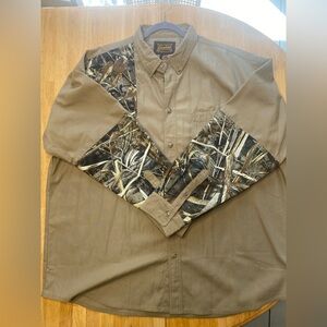 Gamehide Brown Button-Up Shirt with Realtree Camo Panels 3XL